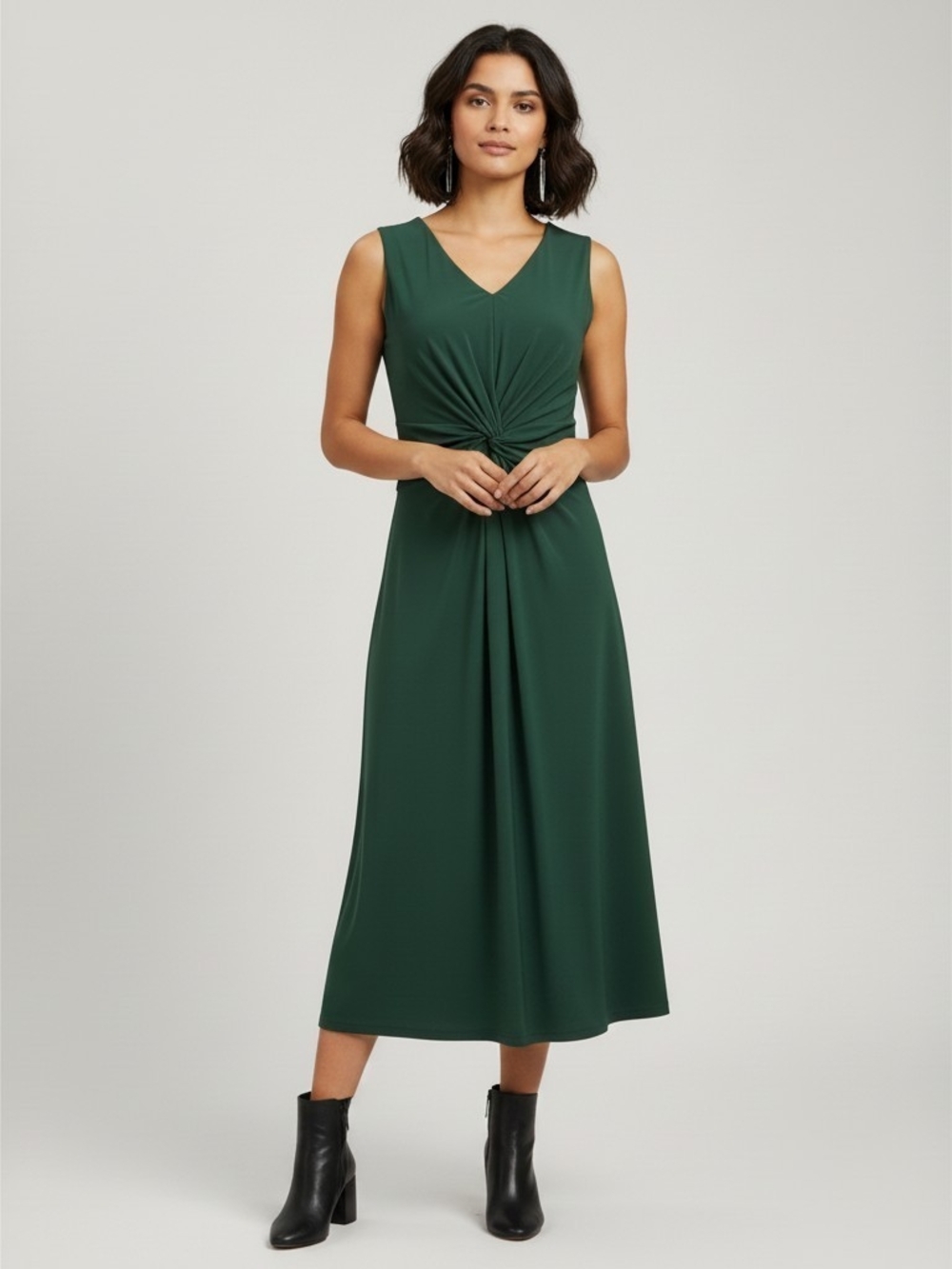 NWT Ann Taylor Emerald Green Twist Front Jersey Eden Midi Dress Size Small